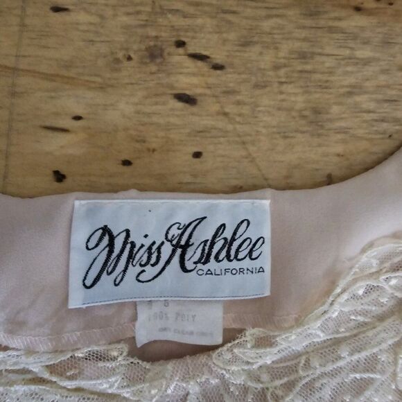 Vintage 80s Miss Ashlee Dress Womens Size Small Peach Chiffon Victorian Romantic - Picture 10 of 11